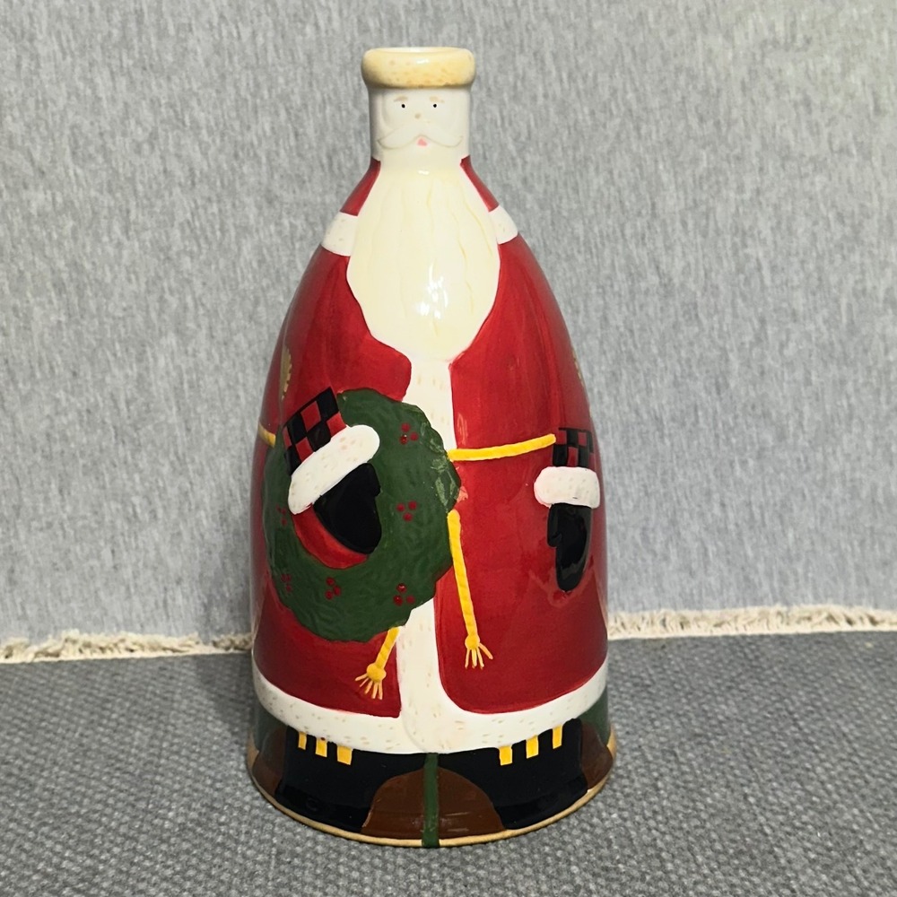 VTG Debbie Mumm Boston Warehouse Santa Claus Christmas Ceramic Vase Bottle 2003